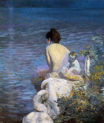  Paul Albert Besnard Bather with Child and Swan by the Sea - Hand Painted Oil Painting