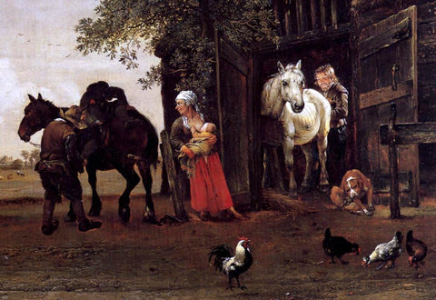  Paulus Potter Figures with Horses by a Stable (detail) - Hand Painted Oil Painting