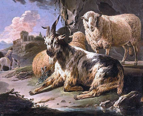  Philipp Peter Roos Italianate Landscape with a Goat and Sheep - Hand Painted Oil Painting