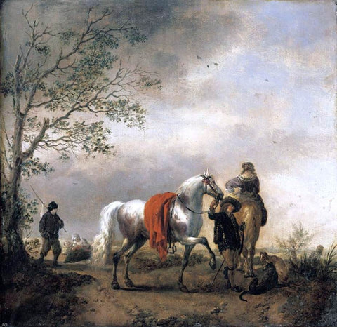  Philips Wouwerman Cavalier Holding a Dappled Grey Horse - Hand Painted Oil Painting