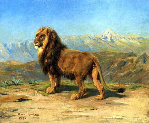  Rosa Bonheur Lion in a Mountainous Landscape - Hand Painted Oil Painting