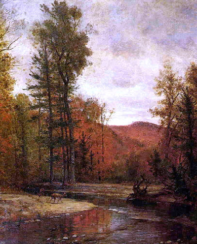  Thomas Worthington Whittredge Adirondack Woodland with Two Deer - Hand Painted Oil Painting