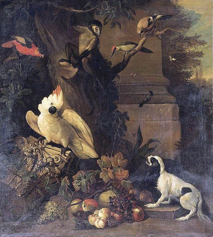  Tobias Stranover A Monkey, a Dog and Various Birds in a Landscape - Hand Painted Oil Painting