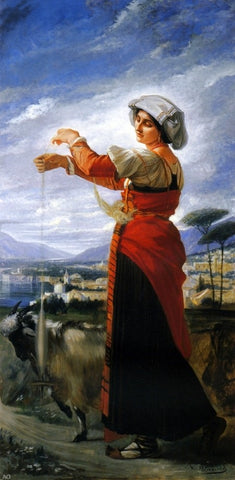  Vicente Palmaroli Y Gonzalez Contadina with a Goat - Hand Painted Oil Painting