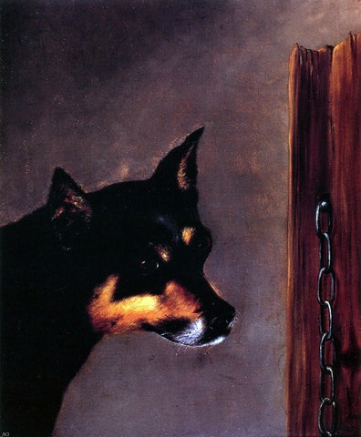  William Aiken Walker Dog Head with Post and Chain - Hand Painted Oil Painting