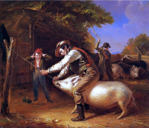  William Sidney Mount Ringing the Pig (also known as Scene in a Long Island Farm-Yard) - Hand Painted Oil Painting