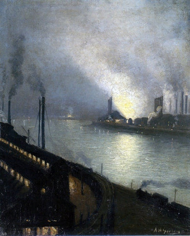  Aaron Harry Gorson Factories at Night - Hand Painted Oil Painting