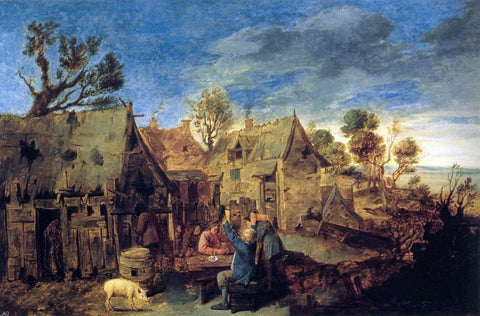  Adriaen Brouwer Village Scene with Men Drinking - Hand Painted Oil Painting