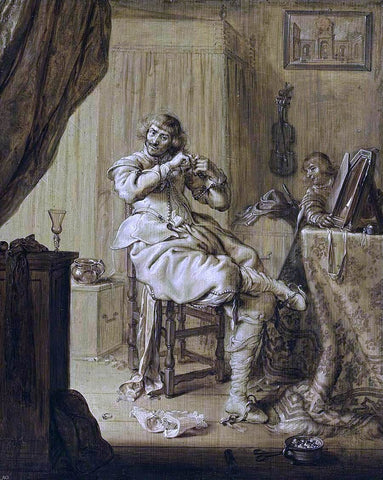  Adriaen Pietersz Van de Venne A Cavalier at His Dressing Table - Hand Painted Oil Painting