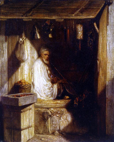  Alexandre Gabriel Decamps Turkish Merchant Smoking in His Shop - Hand Painted Oil Painting
