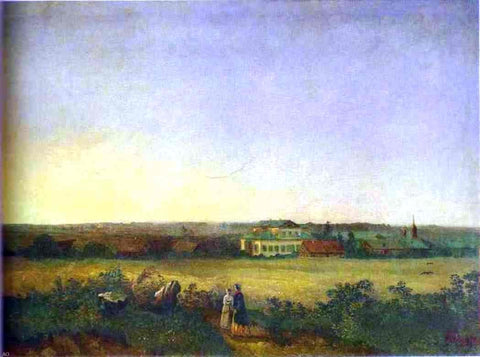  Alexei Kondratevich Savrasov View in the Vicinity of Moscow with a Mansion and Two Female Figures - Hand Painted Oil Painting