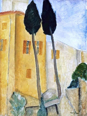  Amedeo Modigliani Cypress Trees and Houses, Midday Landscape - Hand Painted Oil Painting
