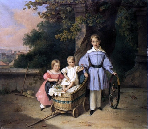  Angust Anton Tischbein Children on a Balcony, Trieste in the Distance - Hand Painted Oil Painting