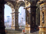  Antonio Joli Capriccio with Elegant Figures - Hand Painted Oil Painting