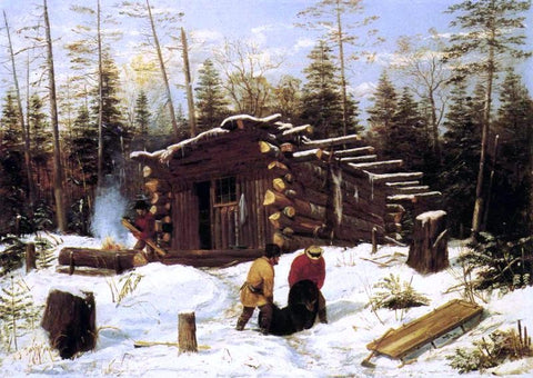  Arthur Fitzwilliam Tait Bringing Home Game: Winter Shanty at Ragged Lake - Hand Painted Oil Painting