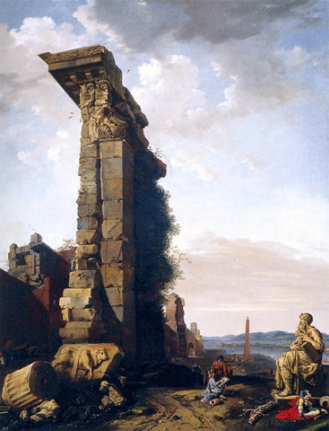  Bartholomeus Breenbergh Idealised View with Roman Ruins, Sculptures, and a Port - Hand Painted Oil Painting