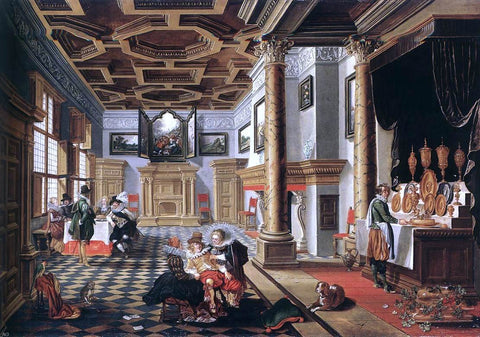  Bartholomeus Van Bassen Renaissance Interior with Banqueters - Hand Painted Oil Painting
