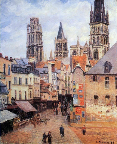 Camille Pissarro Rue de l'Eppicerie, Rouen: Morning, Grey Weather - Hand Painted Oil Painting