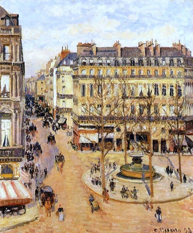  Camille Pissarro Rue Saint-Honore: Morning Sun Effect, Place du Theatre Francais - Hand Painted Oil Painting