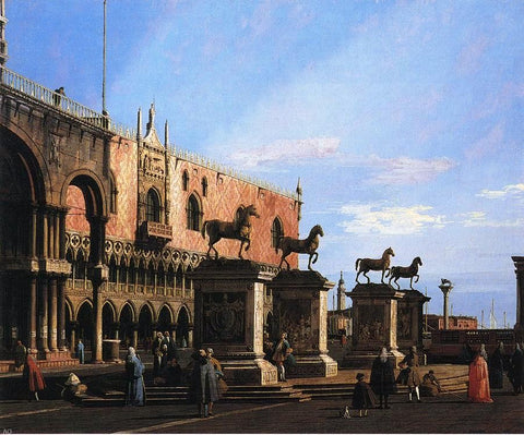  Canaletto Capriccio with the Four Horses From the Cathedral of San Marco - Hand Painted Oil Painting