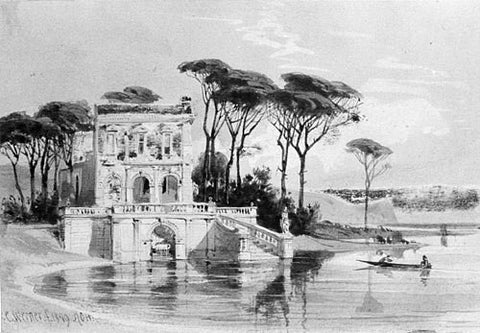  Carl H Werner Italian Lake Scene with Villa (from Cropsey Album) - Hand Painted Oil Painting