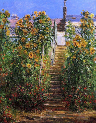  Claude Oscar Monet The Steps at Vetheuil - Hand Painted Oil Painting