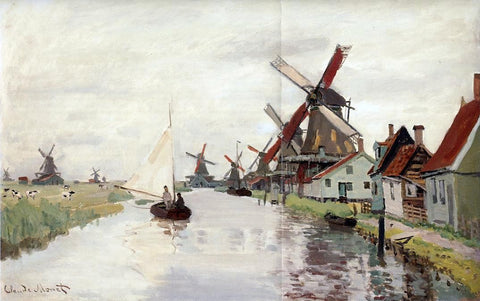  Claude Oscar Monet Windmills in Holland - Hand Painted Oil Painting