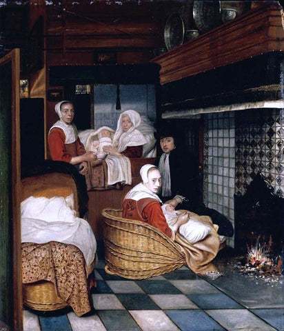  Cornelis De Man Interior with a Family and Two Nurses Before a Fire - Hand Painted Oil Painting