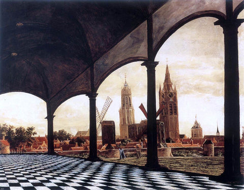  Daniel Vosmaer A View of Delft through an Imaginary Loggia - Hand Painted Oil Painting