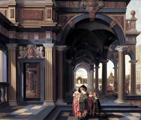  Dirck Van Delen Elegant Figures in a Loggia - Hand Painted Oil Painting