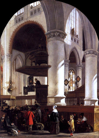  Emanuel De Witte Interior of the Oude Kerk at Delft during a Sermon - Hand Painted Oil Painting