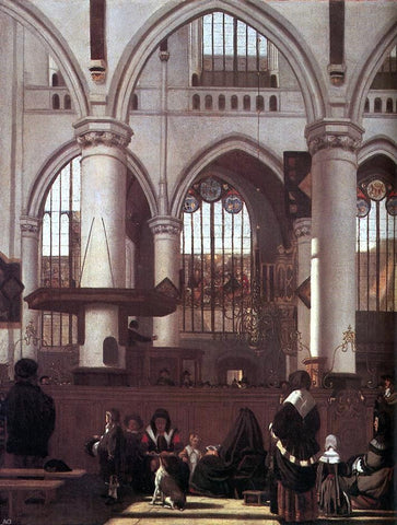  Emanuel De Witte The Interior of the Oude Kerk, Amsterdam, During a Sermon - Hand Painted Oil Painting