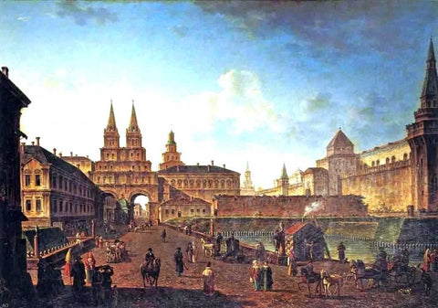  Fedor Yakovlevich Alekseev View of the Voskresenskie and Nikolskie Gate and Neglinniy  Brige from Tverskaia Street in Moscow - Hand Painted Oil Painting