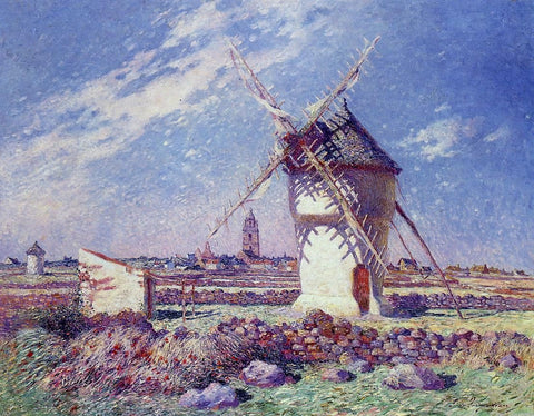  Ferdinand Du Puigaudeau Windmills near the Town of Batz - Hand Painted Oil Painting