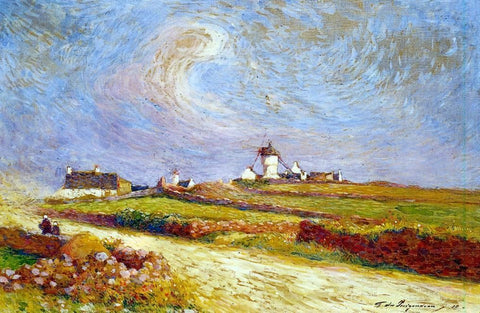  Ferdinand Du Puigaudeau Countryside with Windmill, near Batz - Hand Painted Oil Painting