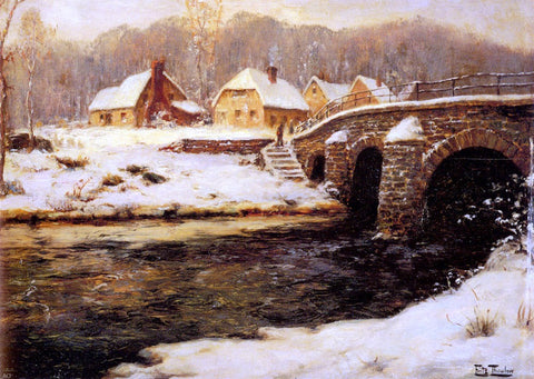  Fritz Thaulow A Stone Bridge Over A Stream In Winter - Hand Painted Oil Painting