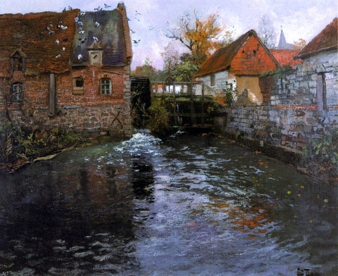  Fritz Thaulow A Mill Pond - Hand Painted Oil Painting
