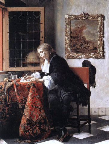  Gabriel Metsu Man Writing a Letter - Hand Painted Oil Painting