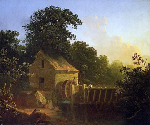  George Caleb Bingham Landscape with Waterwheel and Boy Fishing - Hand Painted Oil Painting
