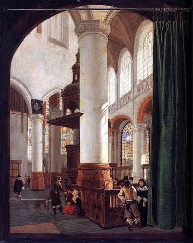  Gerard Houckgeest Interior of the Oude Kerk, Delft, with the Pulpit of 1548 - Hand Painted Oil Painting