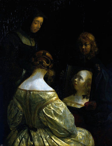  Gerard Ter Borch Woman at a Mirror - Hand Painted Oil Painting