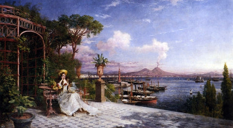 Giuseppe Castiglione Lost in Reverie by The Bay of Naples - Hand Painted Oil Painting