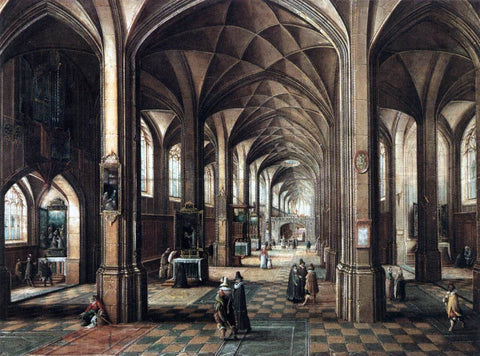  The Younger Hendrick Van  Steenwyck Interior of a Church with a Family in the Foreground - Hand Painted Oil Painting