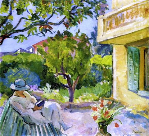  Henri Lebasque Le Cannet, Madame Lebasque Reading in the Garden - Hand Painted Oil Painting