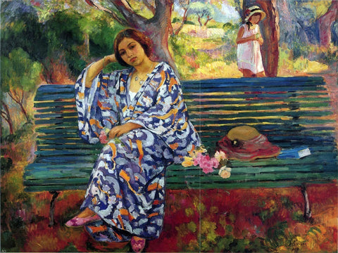  Henri Lebasque AYoung Woman Seated on a Bench - Hand Painted Oil Painting