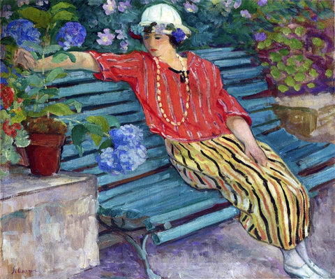  Henri Lebasque A Young Woman Seated with Hydrangeas - Hand Painted Oil Painting