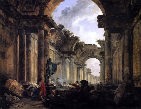  Hubert Robert Imaginary View of the Grande Galerie in the Louvre in Ruins - Hand Painted Oil Painting