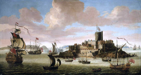  Jacob Knyff An English Ship and other Shipping off Castle Cornet, Guernsey - Hand Painted Oil Painting