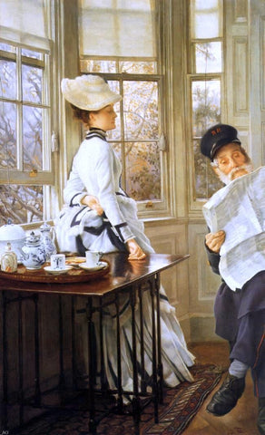  James Tissot Reading the News - Hand Painted Oil Painting