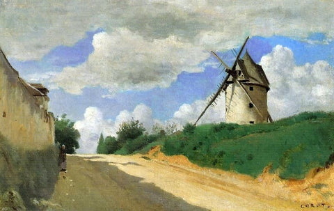  Jean-Baptiste-Camille Corot A Windmill on the Cote de Picardie, near Versailles - Hand Painted Oil Painting